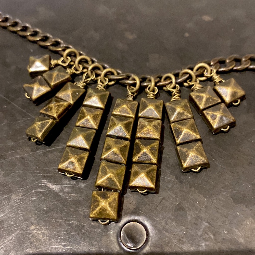 Bronze Pyramid Stud Statement Necklace - image 6